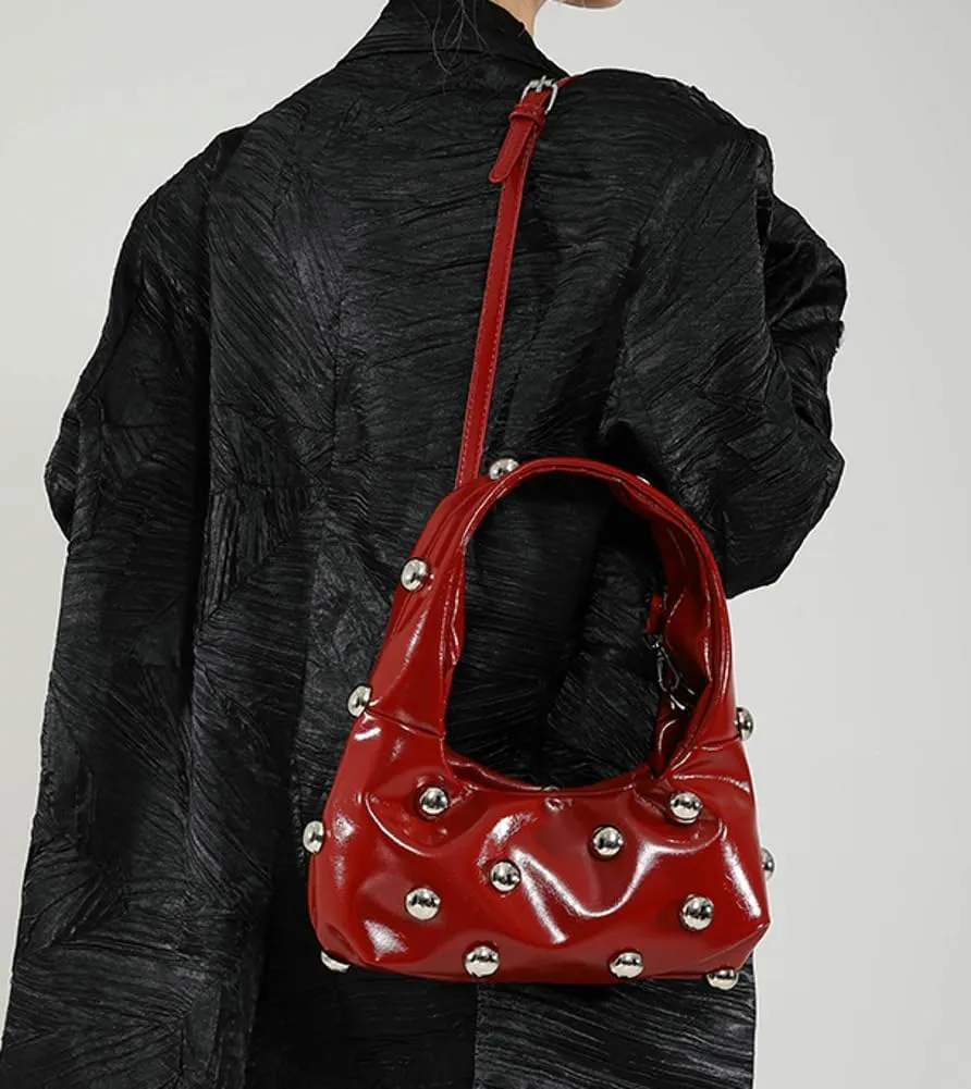 Women Studded Shoulder Bag Pu Leather Rivet Handbag Trendy Underarm Purses Fashion Hobo Bag 2025