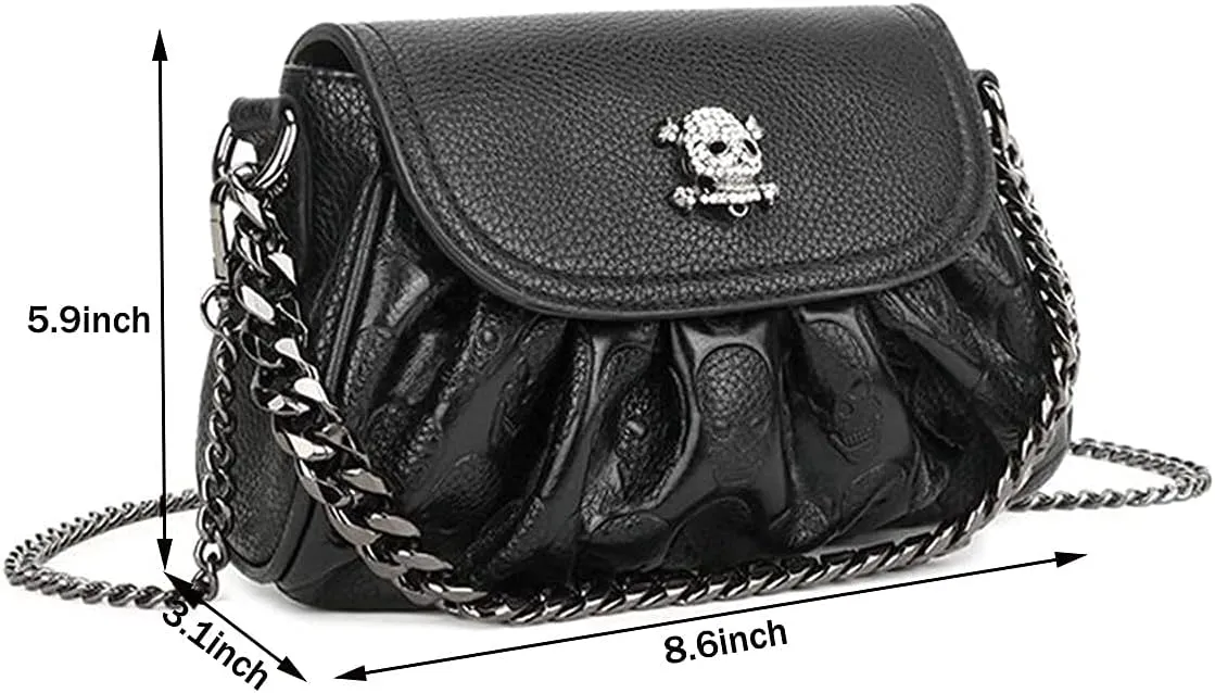 Women Studded Skull Gothic Crossbody Shoulder Bag Travel Leather Small Handbag Cellphone Purse