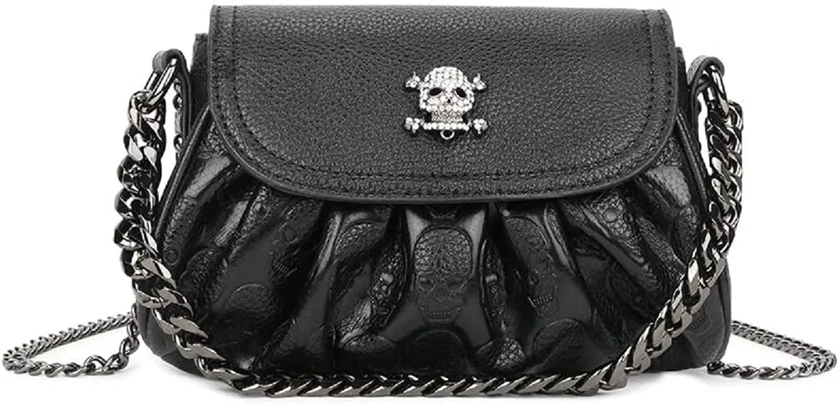 Women Studded Skull Gothic Crossbody Shoulder Bag Travel Leather Small Handbag Cellphone Purse