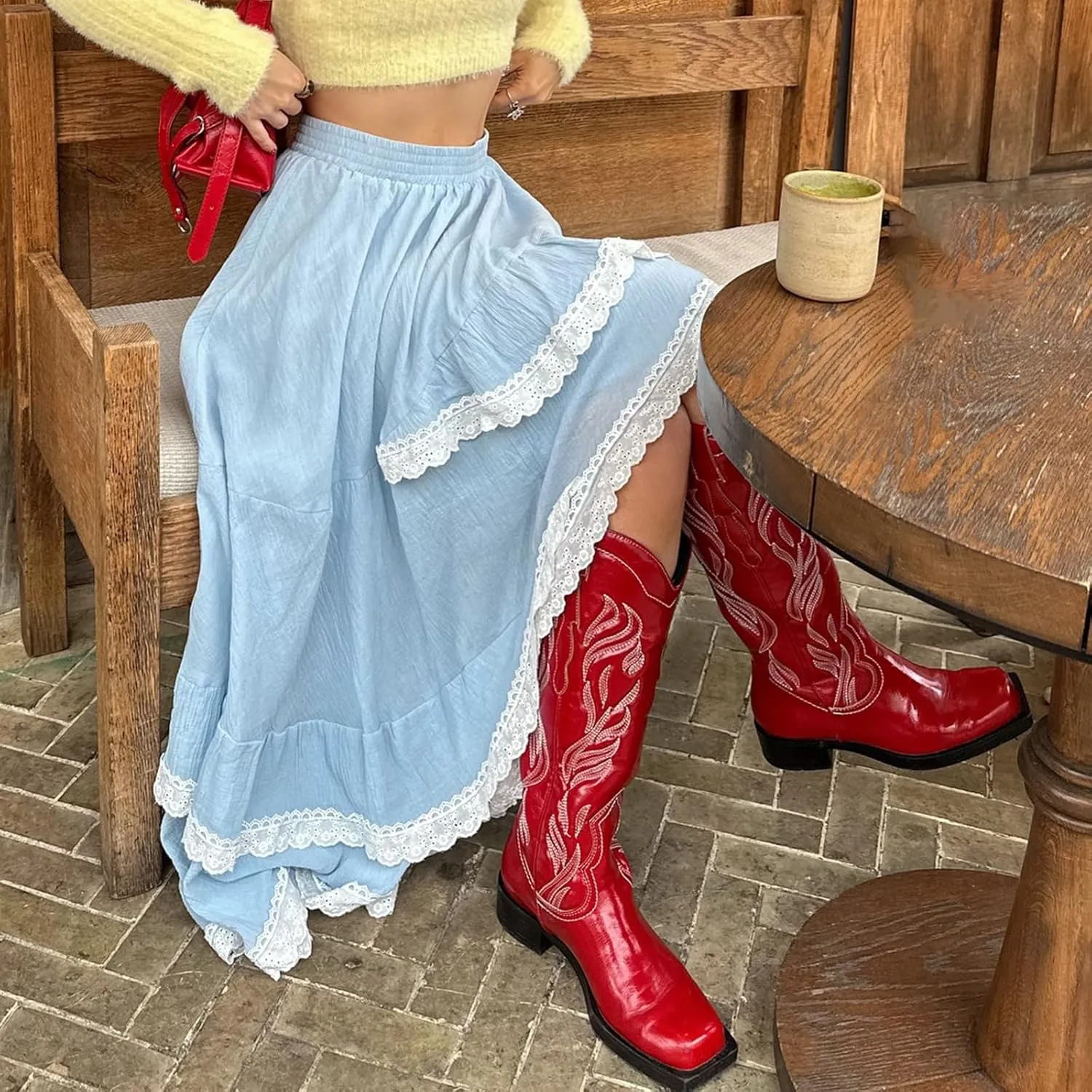 Women Vintage Steampunk Asymmetrical Lace Patchwork Midi Skirt Renaissance Y2k Flowy Fairy Layered Cosplay Costume