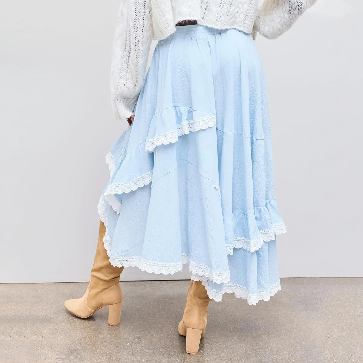 Women Vintage Steampunk Asymmetrical Lace Patchwork Midi Skirt Renaissance Y2k Flowy Fairy Layered Cosplay Costume