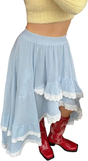 Women Vintage Steampunk Asymmetrical Lace Patchwork Midi Skirt Renaissance Y2k Flowy Fairy Layered Cosplay Costume