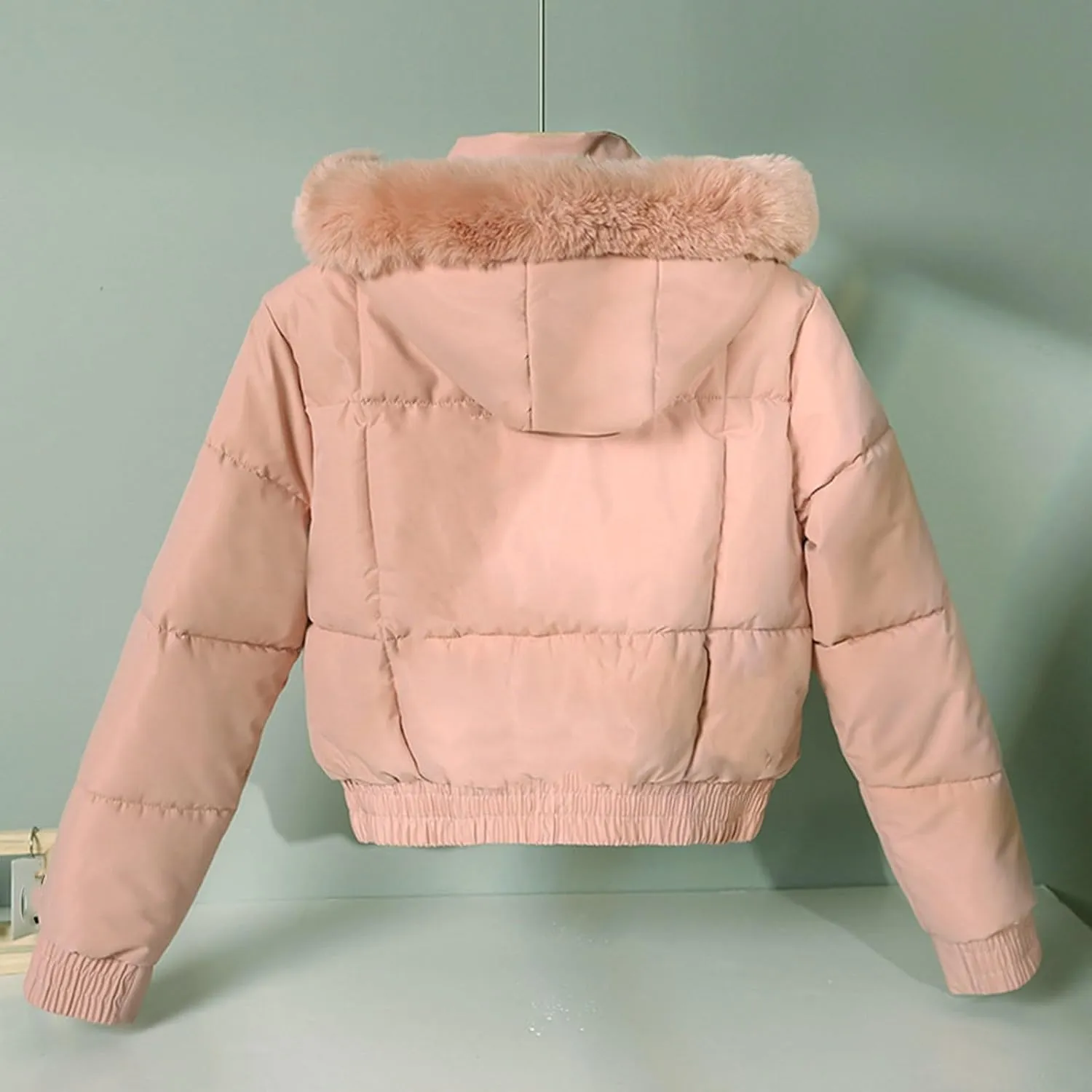 Women Winter Jacket Thicken Fleece Lined Puffer Jacket Long Sleeve Zip Up Warm Winter Coats with Fleece Hood