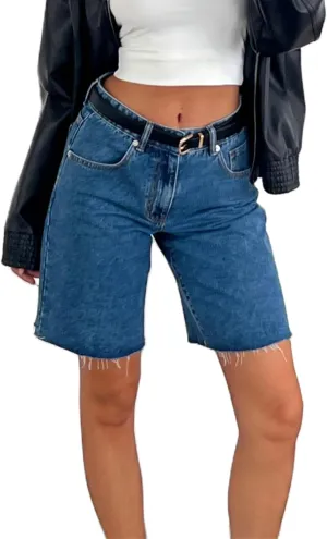 Women Y2k Denim Carpenter Shorts Vintage Low Waisted Wide Leg Baggy Jean Shorts with Pockets Retro Loose Fit Long Jorts