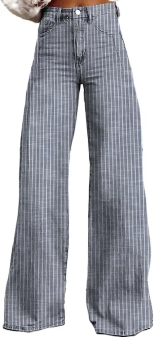 Women Y2k Striped High Rise Jeans Vintage Straight Wide Leg Baggy Boyfriend Bootcut Jeans Denim Pants with Pockets