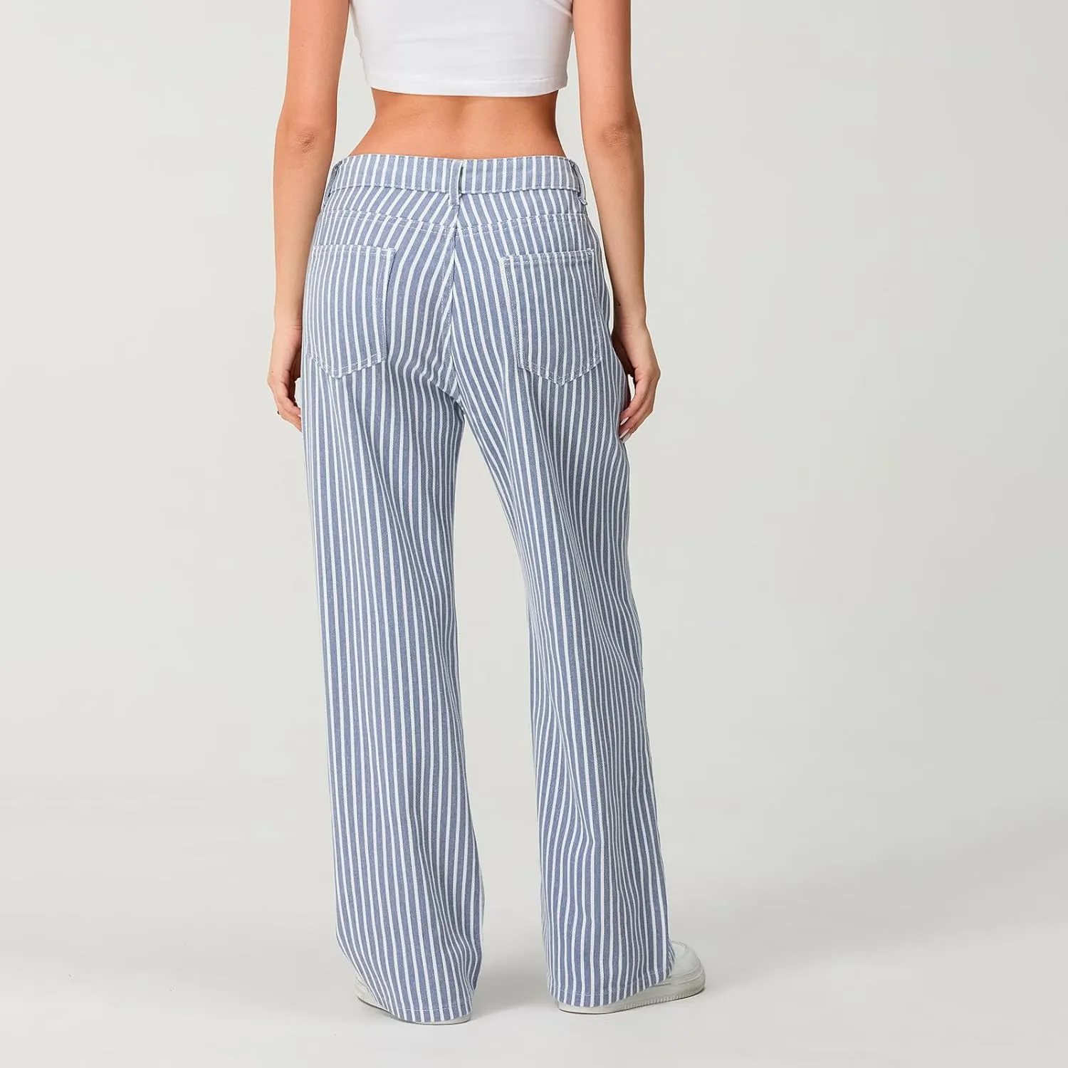 Women Y2k Striped High Rise Jeans Vintage Straight Wide Leg Baggy Boyfriend Bootcut Jeans Denim Pants with Pockets