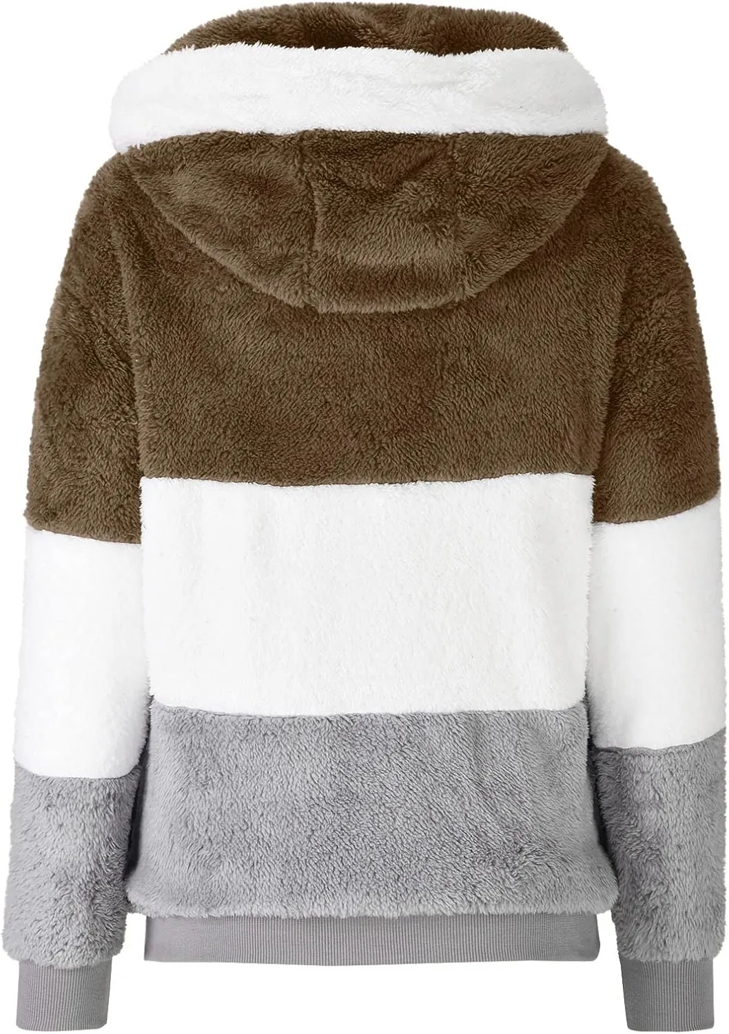Womens 2024 Winter Fuzzy Fleece Jacket Fur Fluffy Hooded Jacket Coat Color Block Patchwork Coats Warm Overcoat Outwear