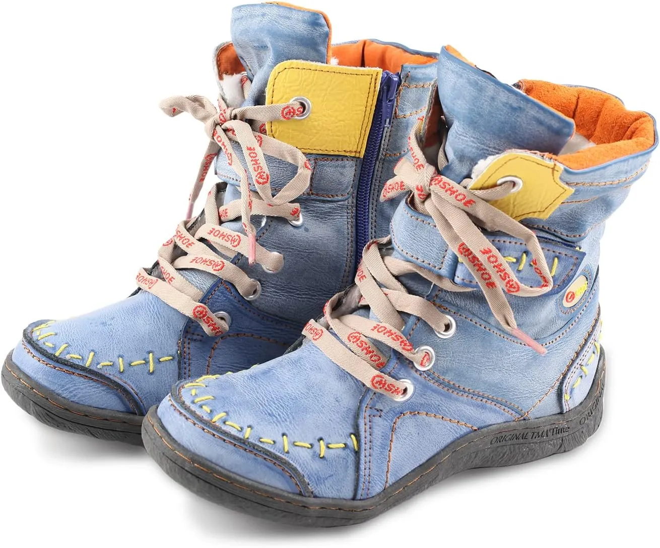 Women's Ankle Boots PU and Leather Patchwork with Handstitching Upper Lace-Up Mid-calf Boots