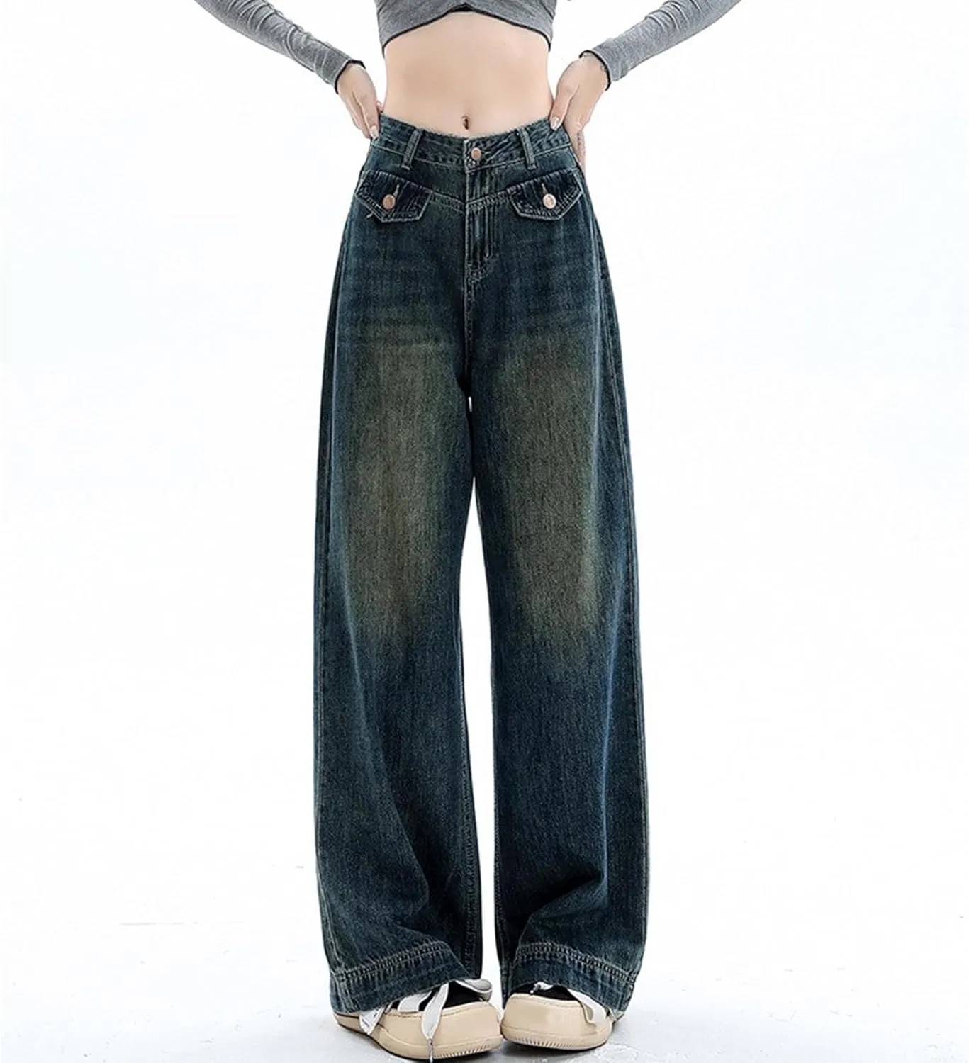 Womens Baggy Jeans Y2K High Street Boyfriend Pants Vintage Distressed Jeans High Waist Ripped Denims Streetwear Hiphop