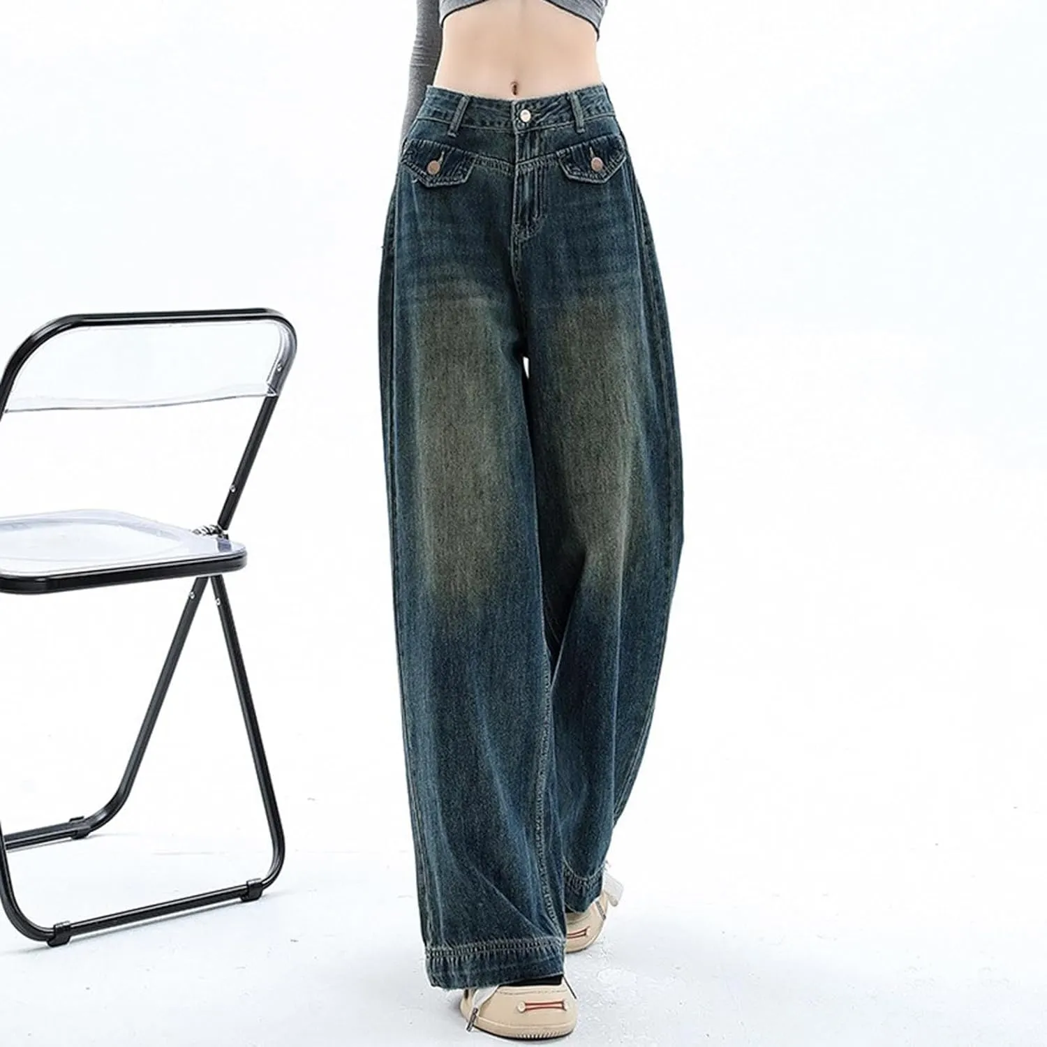 Womens Baggy Jeans Y2K High Street Boyfriend Pants Vintage Distressed Jeans High Waist Ripped Denims Streetwear Hiphop