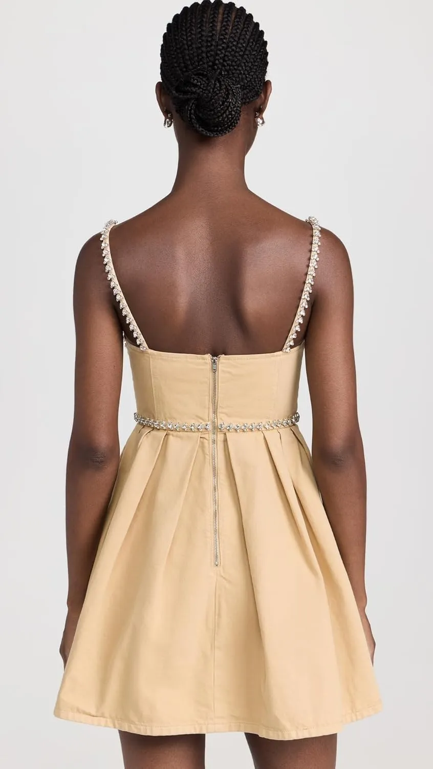 Women's Beige Diamante Denim Mini Dress