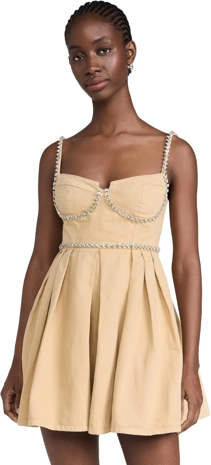 Women's Beige Diamante Denim Mini Dress