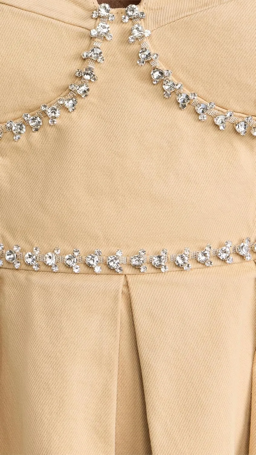 Women's Beige Diamante Denim Mini Dress