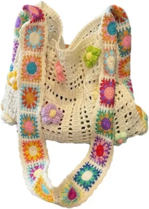 Women's Boho Embroidery Crossbody Bag Hollow Out Crochet Knit Shoulder Bag Knited Bag Handbag Summer Beach Tote