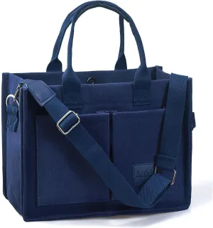 Women's Canvas Tote Bag With Pockets - Casual Crossbody Hobo Messenger Shoulder Handbag