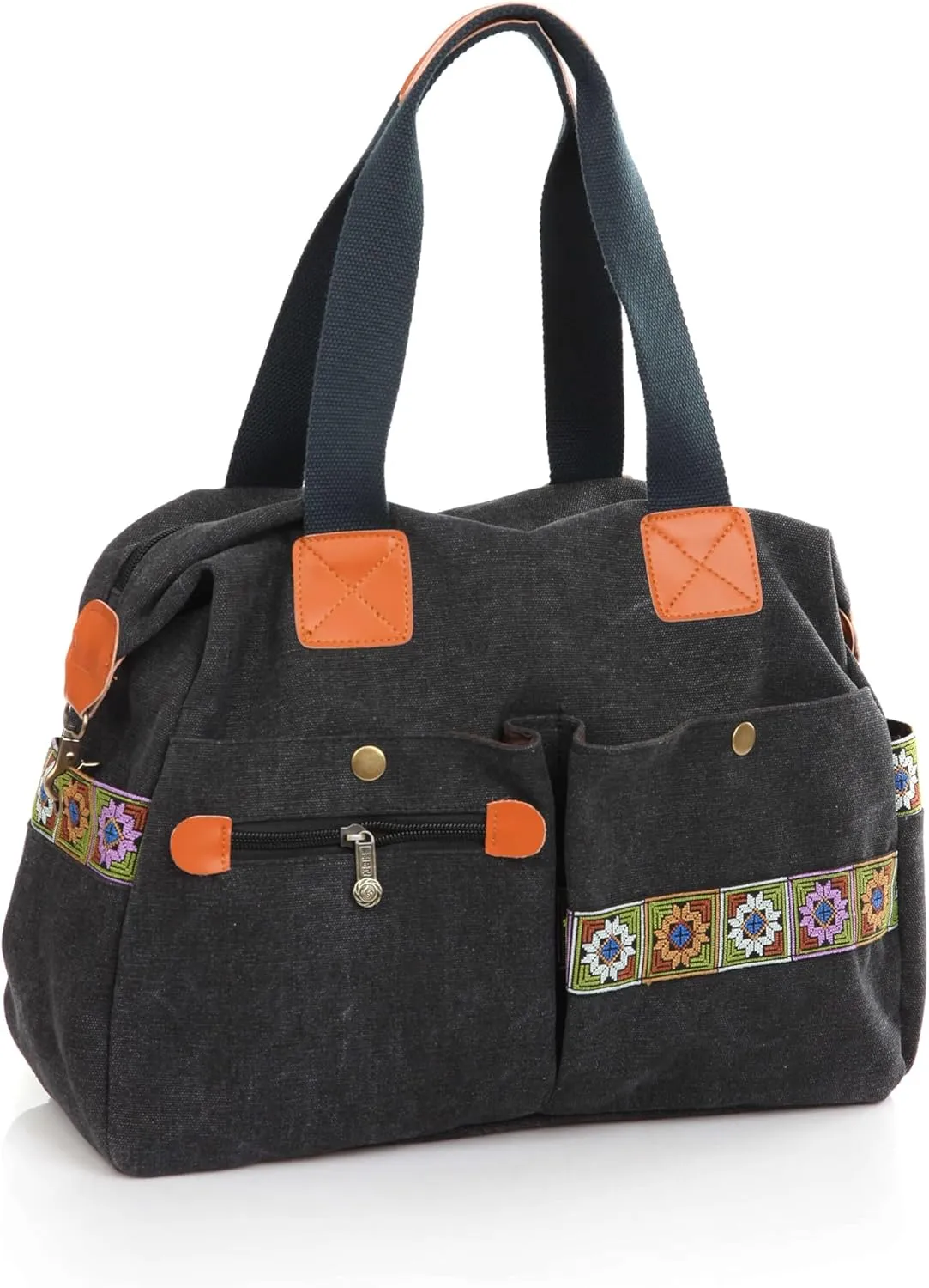 Women’s Canvas Vintage Boho Embroidery Crossbody Shoulder Handbag With Multi Pockets