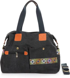 Women’s Canvas Vintage Boho Embroidery Crossbody Shoulder Handbag With Multi Pockets