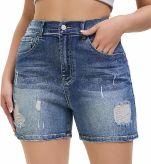 Women's Casual Denim Ripped Jean Short Summer Bermuda Butt Lifting Brazilian Raw Hem Distressed Cut Off Shorts