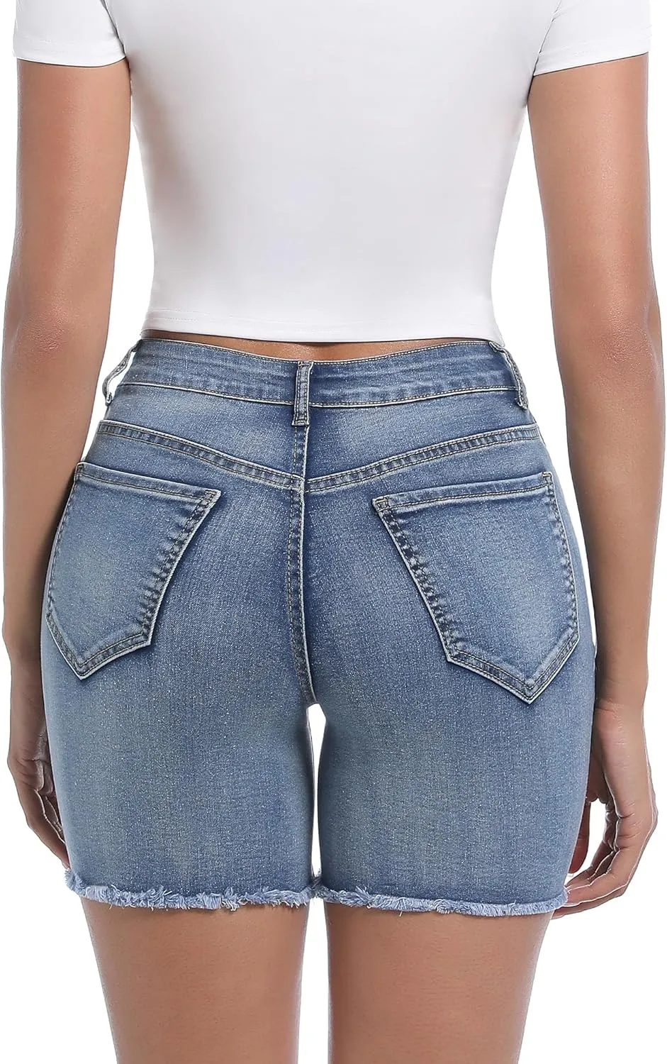 Women’s Casual Summer Ripped High Waisted Denim Shorts Stretch Distressed Frayed Raw Hem Jean Shorts