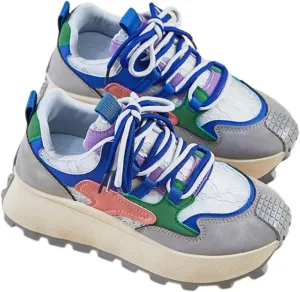 Women's Colorful Chunky Dad Sneakers Y2K Platform Trail Runners with Lace Detail & Two-Tone Shoelaces Harajuku Fashion Multi-Color Retro Streetwear Shoes