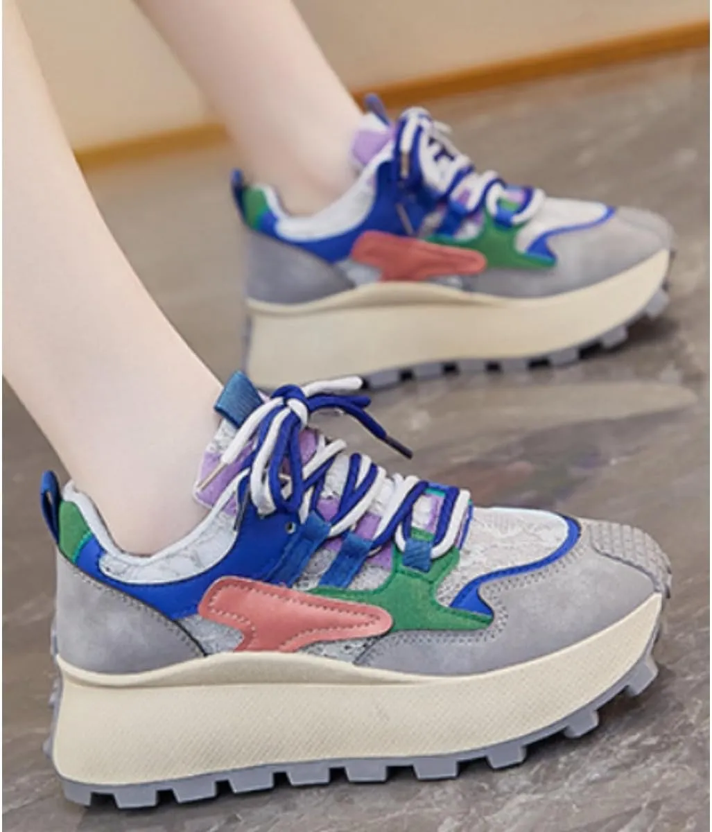 Women's Colorful Chunky Dad Sneakers Y2K Platform Trail Runners with Lace Detail & Two-Tone Shoelaces Harajuku Fashion Multi-Color Retro Streetwear Shoes