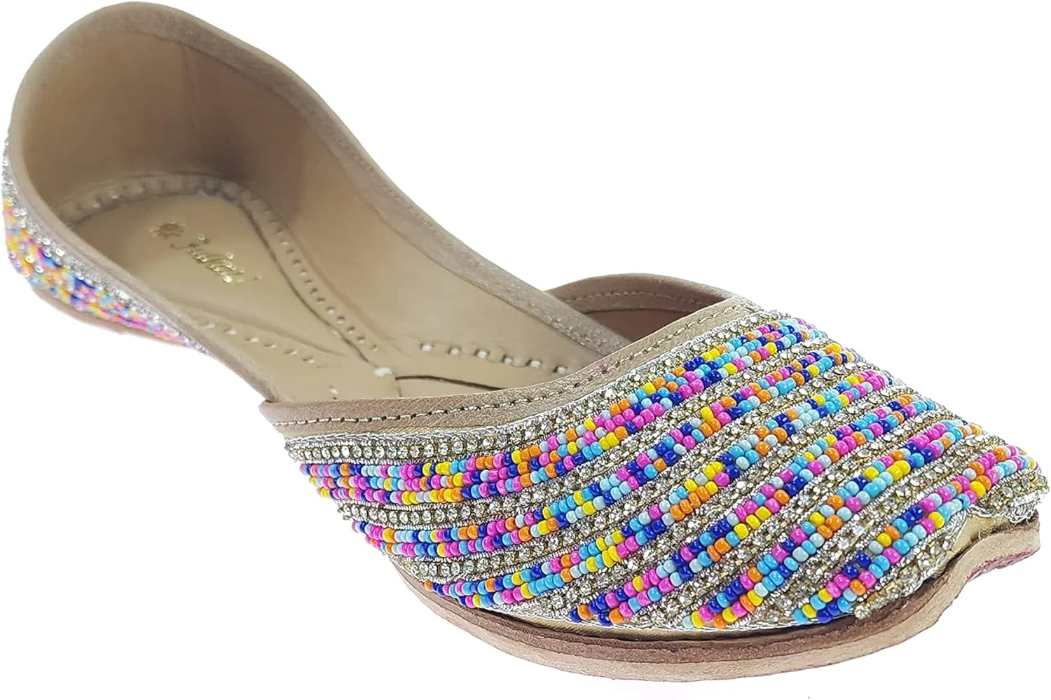 Women's Colors Beads Genuine Soft Leather Juttis | Bite and Pinch Free Jutis | Ladies Punjabi Jutti | Wedding Flat Stylish Mojari | Bridal Ethnic Flats For Girls |