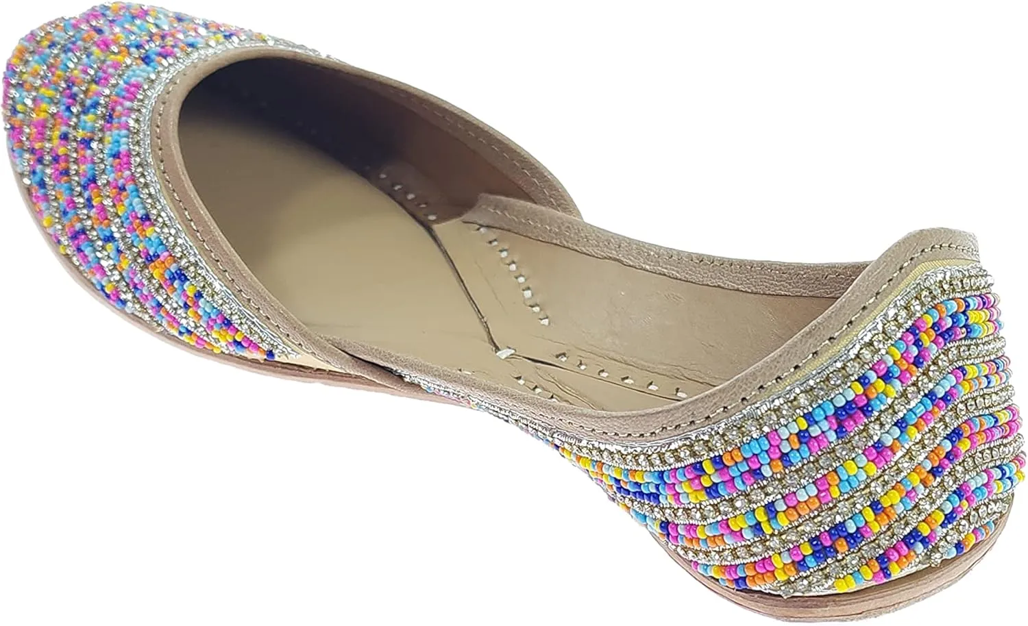 Women's Colors Beads Genuine Soft Leather Juttis | Bite and Pinch Free Jutis | Ladies Punjabi Jutti | Wedding Flat Stylish Mojari | Bridal Ethnic Flats For Girls |