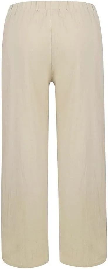 Women's Cotton Linen Capri Pants Casual Cropped Baggy Trousers Comfy Loose Palazzo Lounge Pants with Pockets