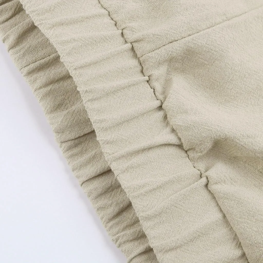 Women's Cotton Linen Capri Pants Casual Cropped Baggy Trousers Comfy Loose Palazzo Lounge Pants with Pockets