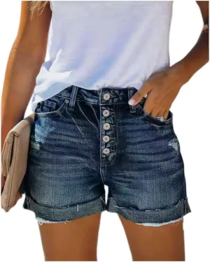 Womens Denim Shorts Mid Rise Ripped Jean Shorts Summer Stretchy Jean Shorts Distressed Rolled Hem Jeans Shorts