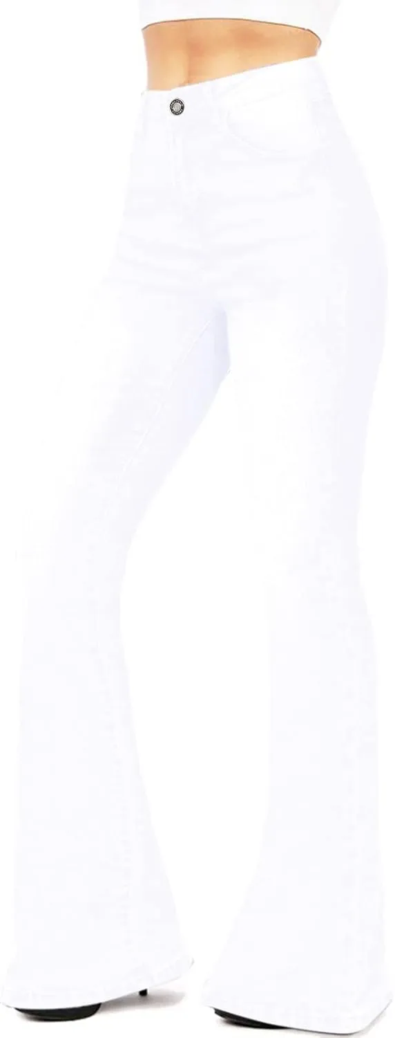 Women's Fashion High Waisted Wide Leg Bootcut Slim Denim Flare Bellbottom Jeans