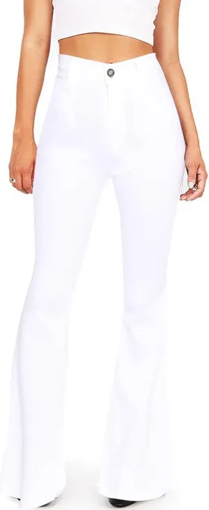 Women's Fashion High Waisted Wide Leg Bootcut Slim Denim Flare Bellbottom Jeans