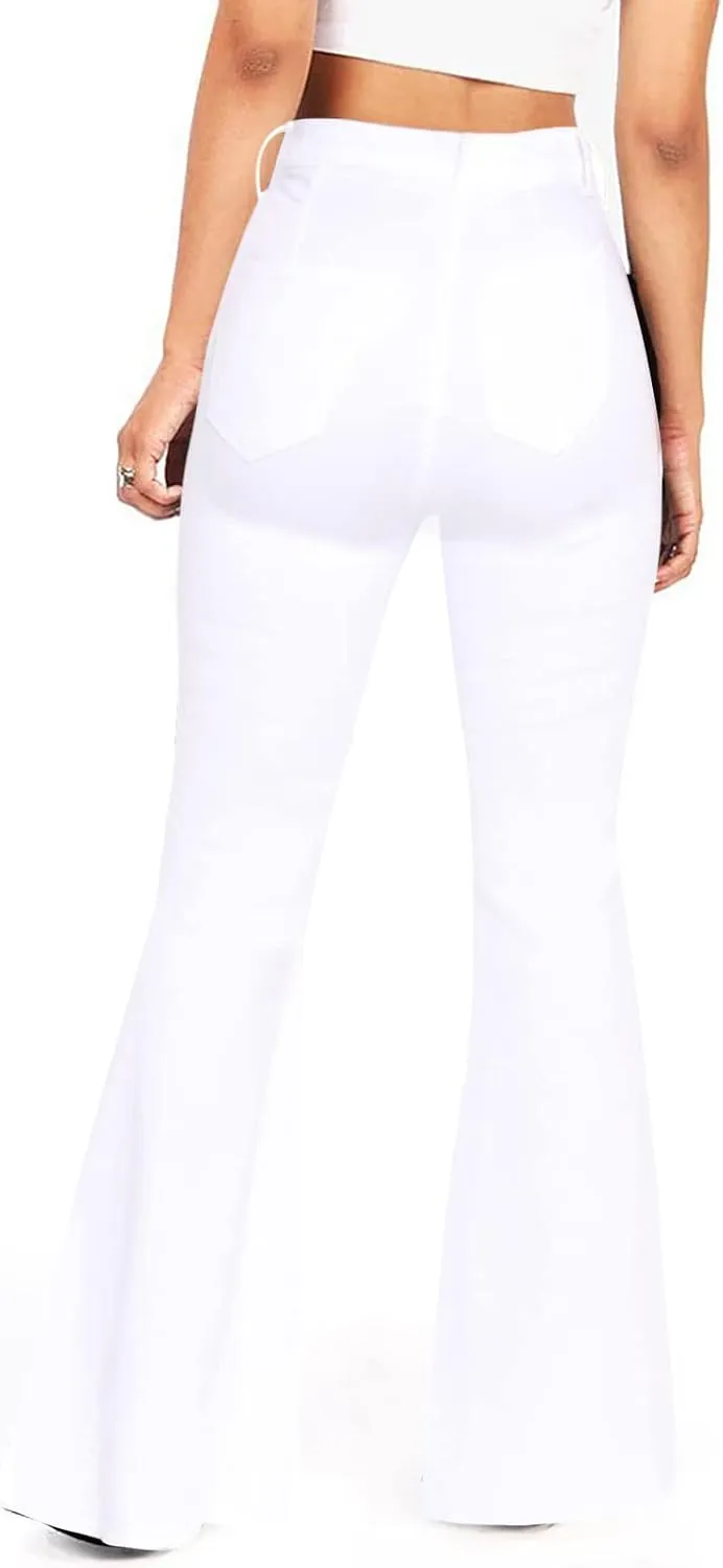 Women's Fashion High Waisted Wide Leg Bootcut Slim Denim Flare Bellbottom Jeans