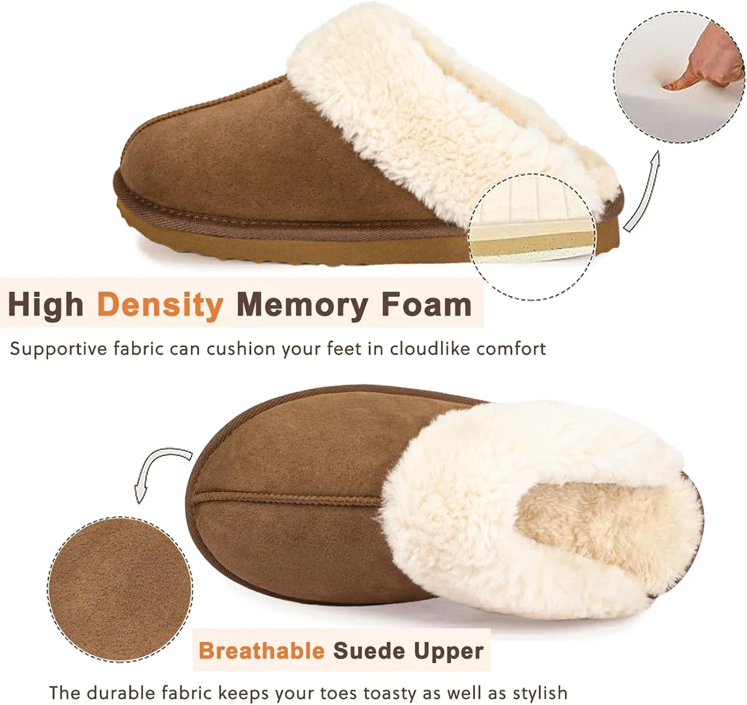 Women's Fuzzy Slippers, Warm and Cozy Slip On Fluffy Winter House Shoes for Women, Comfy Faux Suede Ladies House Slippers Indoor and Outdoor with Memory Foam