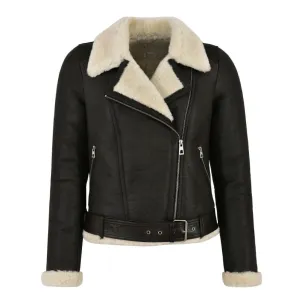 Women's Genuine Leather Faux Fur Shearling Biker Jacket