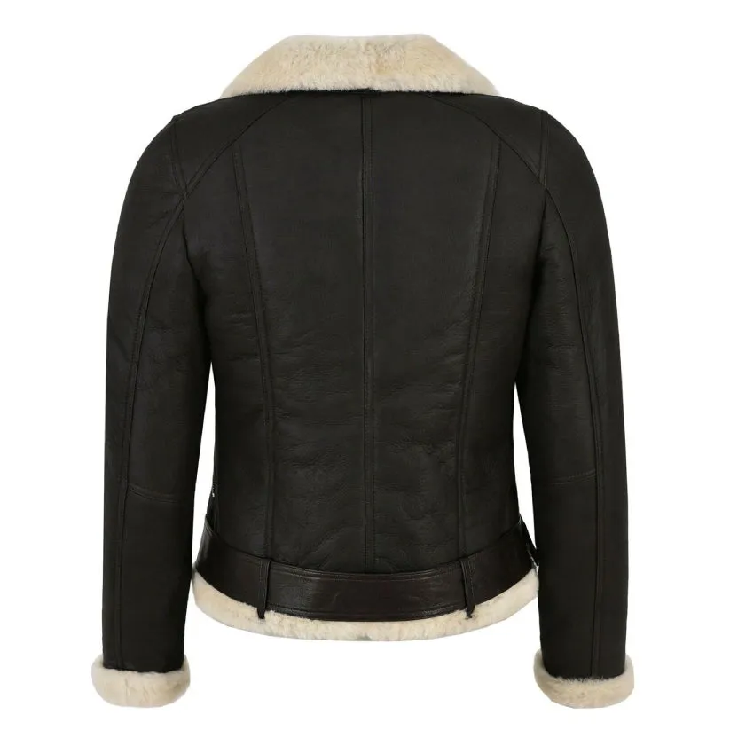 Women's Genuine Leather Faux Fur Shearling Biker Jacket