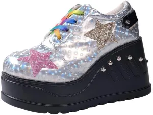 Women's Gothic Platform Mary Jane Shoes with Chain Star Heart Vintage Round Toe for Women Ankle Strap Chunky Heel Pumps Uniform Party Dances Dress Shoes