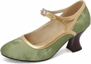 Women's Kitten Heels Mary Jane Pumps Round Closed Toe Ankle Strap Buckle Patchwork Classic Vintage Lolita Wedding Dress Shoes