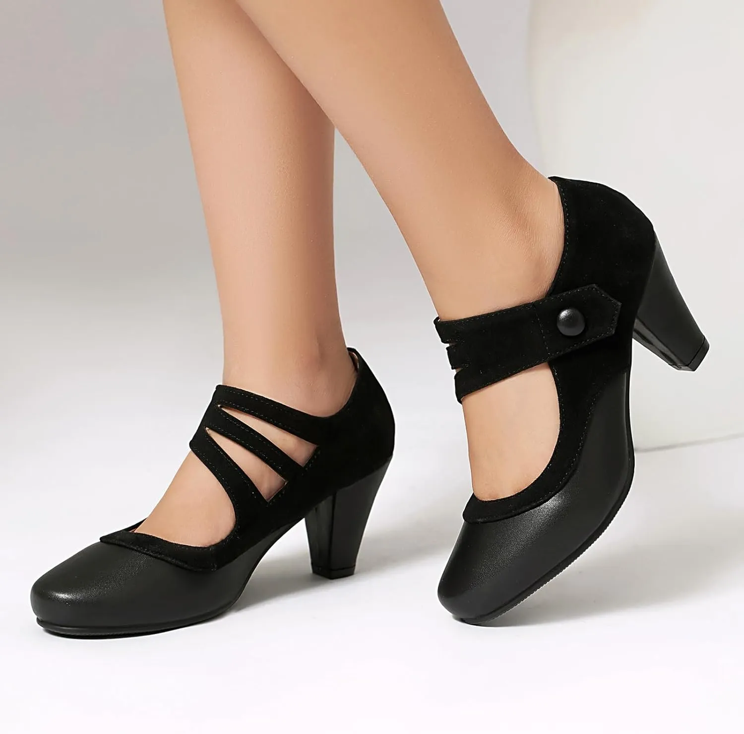 Women's Mary Jane Close Round Toe Vintage Ankle Strap Rockability 1950s Gatsby Heels Retro 1920s Victorian Pumps Shoes