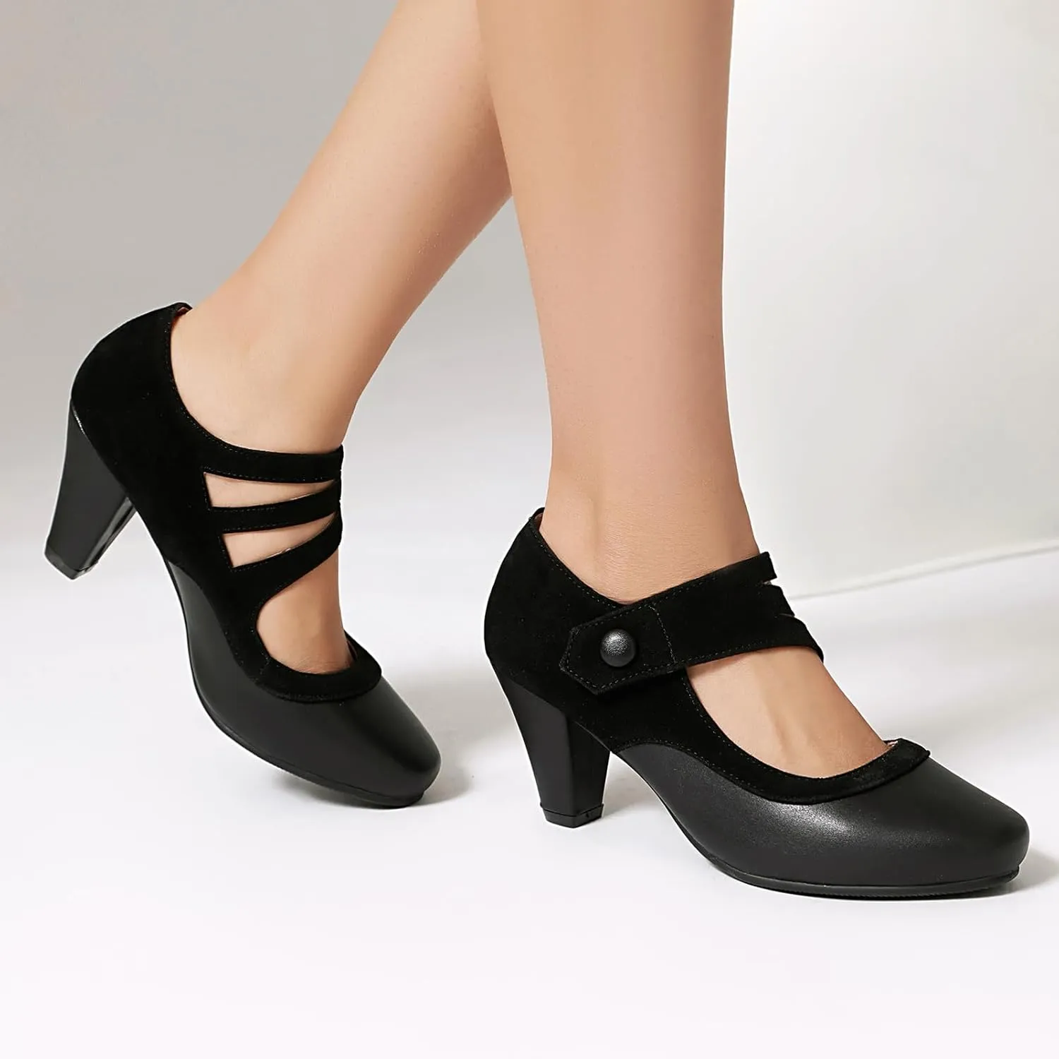 Women's Mary Jane Close Round Toe Vintage Ankle Strap Rockability 1950s Gatsby Heels Retro 1920s Victorian Pumps Shoes