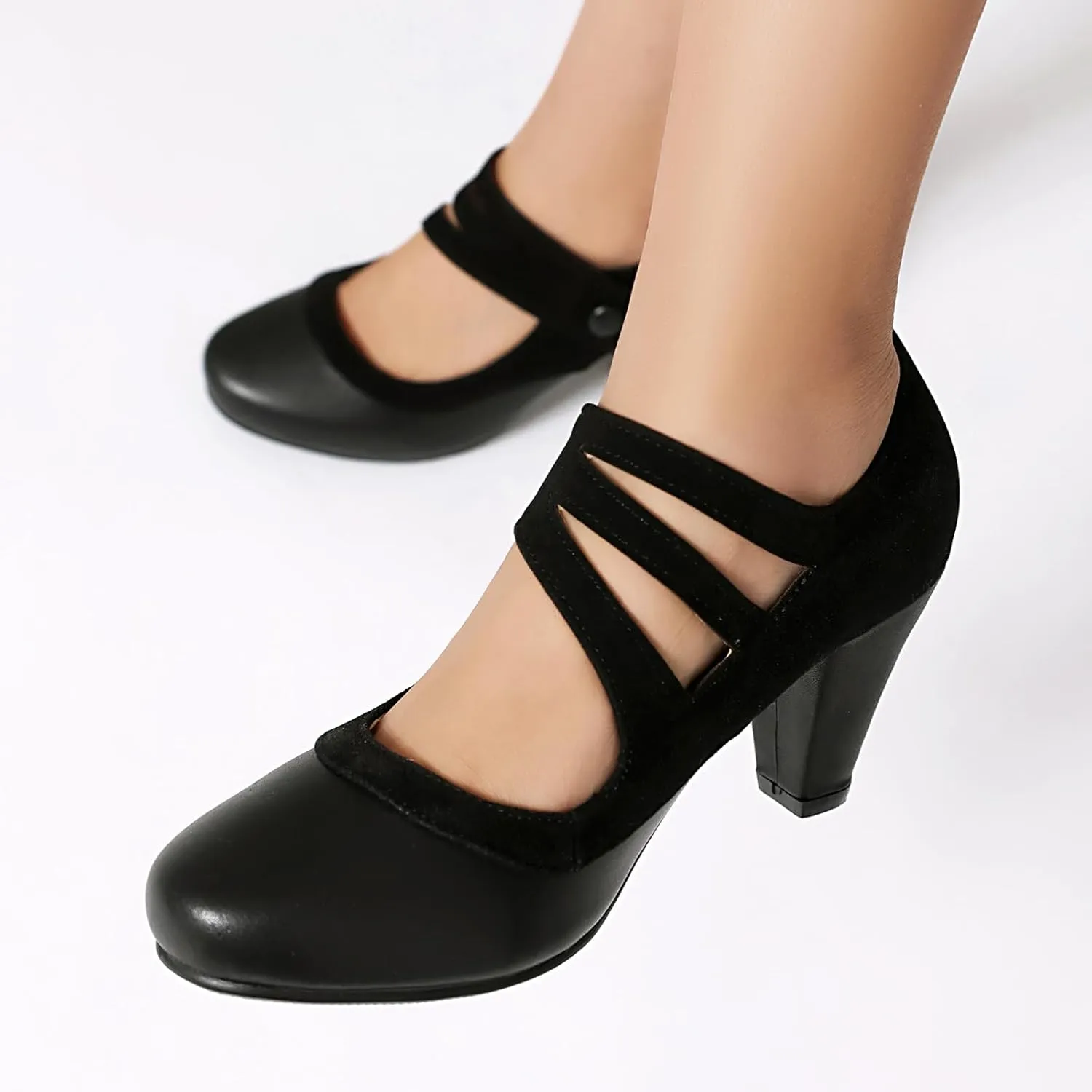 Women's Mary Jane Close Round Toe Vintage Ankle Strap Rockability 1950s Gatsby Heels Retro 1920s Victorian Pumps Shoes