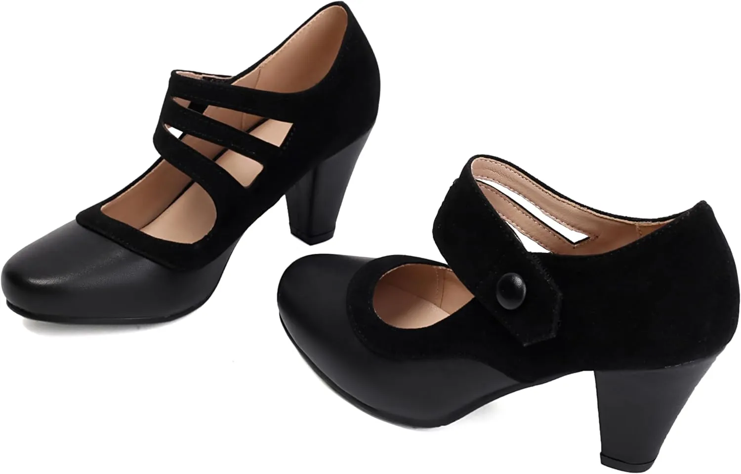 Women's Mary Jane Close Round Toe Vintage Ankle Strap Rockability 1950s Gatsby Heels Retro 1920s Victorian Pumps Shoes