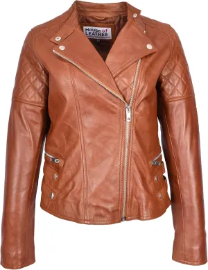 Women's Molly Aviator Leather Biker Jacket, Chestnut, Size 8