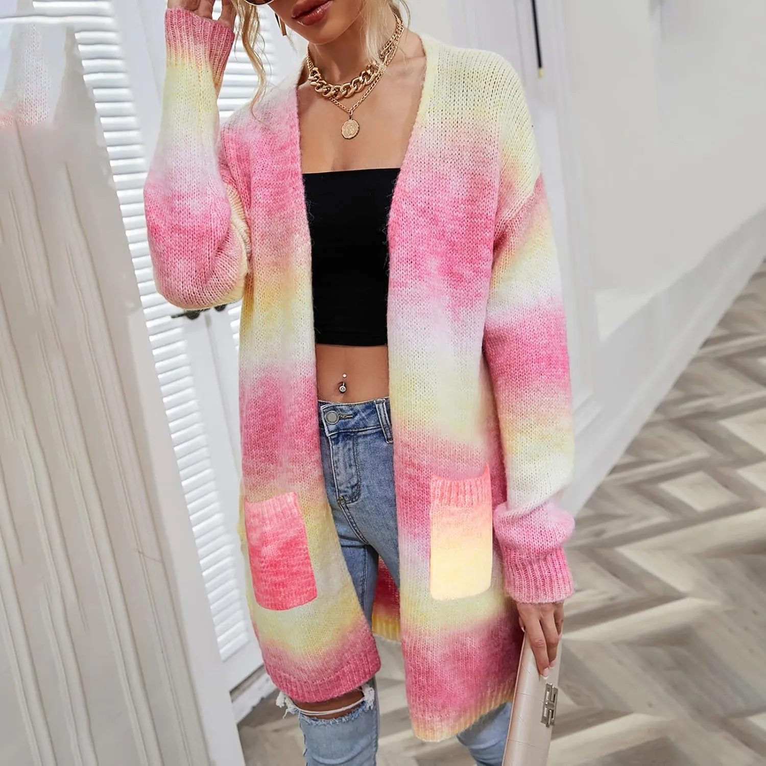 Womens Oversized Cardigan Sweaters Button Down Knit Fashion Sweater Fall Casual Lightweight Open Front Outwear