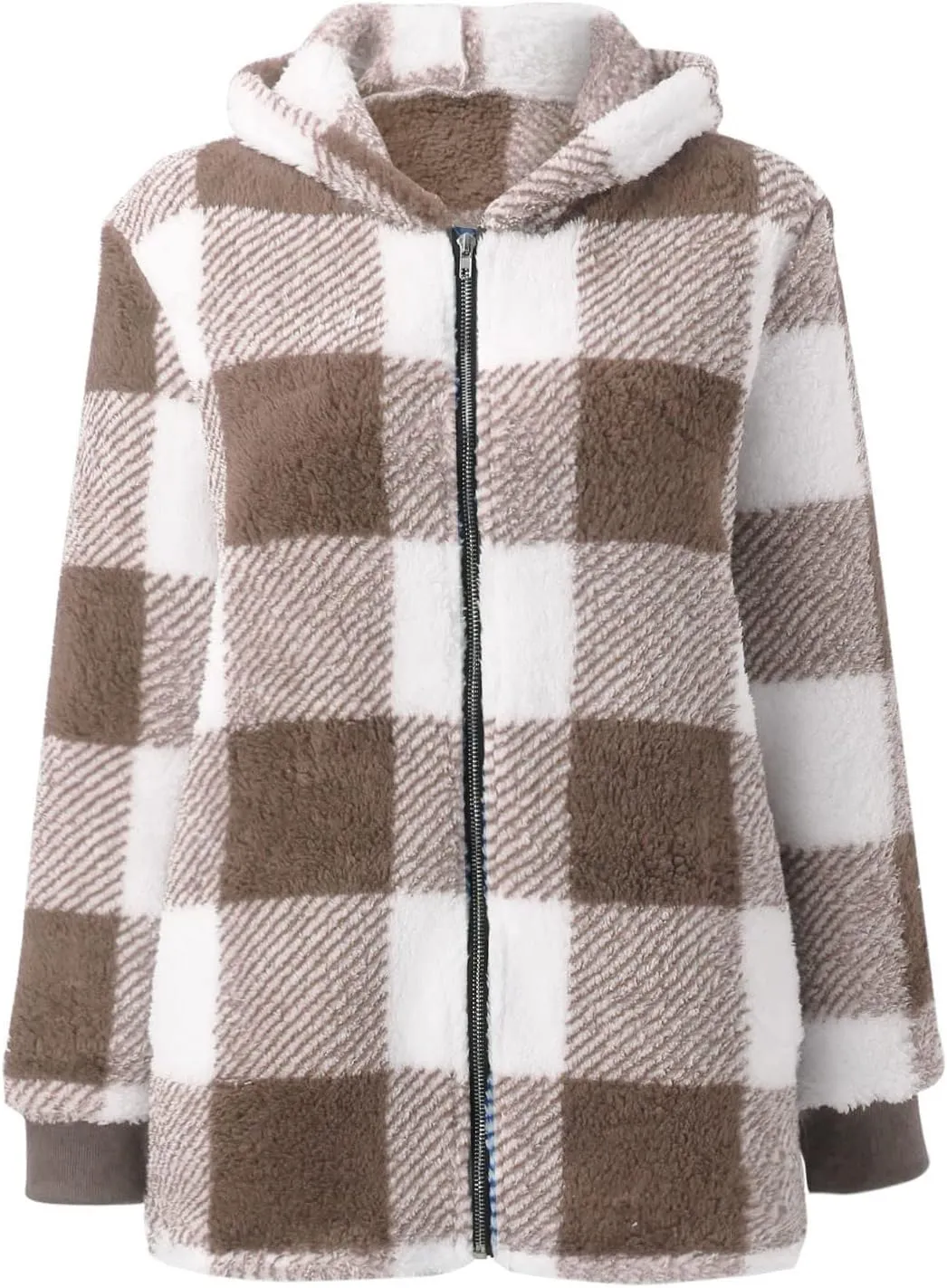 Womens Oversized Sherpa Jacket Fuzzy Fleece Jackets Zip Up Outerwear Teddy Bear Sweater Coats with Hood