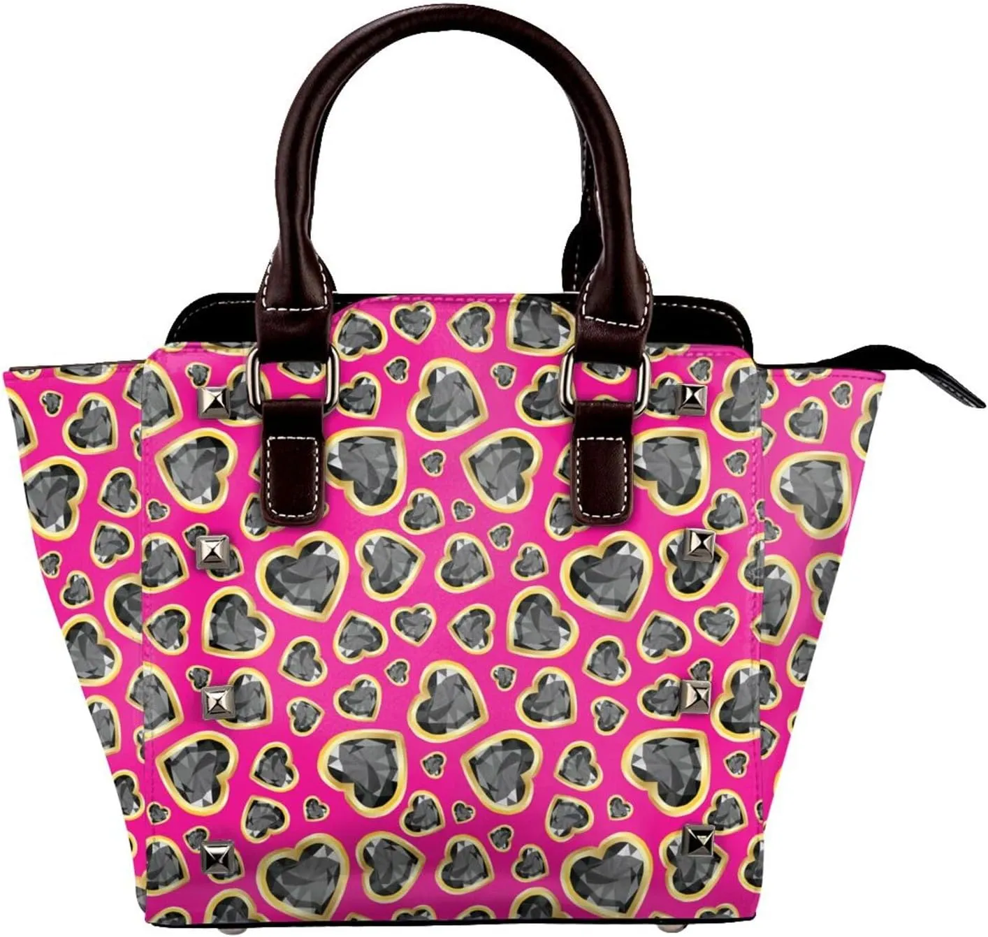 Women's Pu Leather Handbag Rivet Shoulder Bag Studded Top Handle Satchel Crossbody Tote Bag Punk Bag Purse