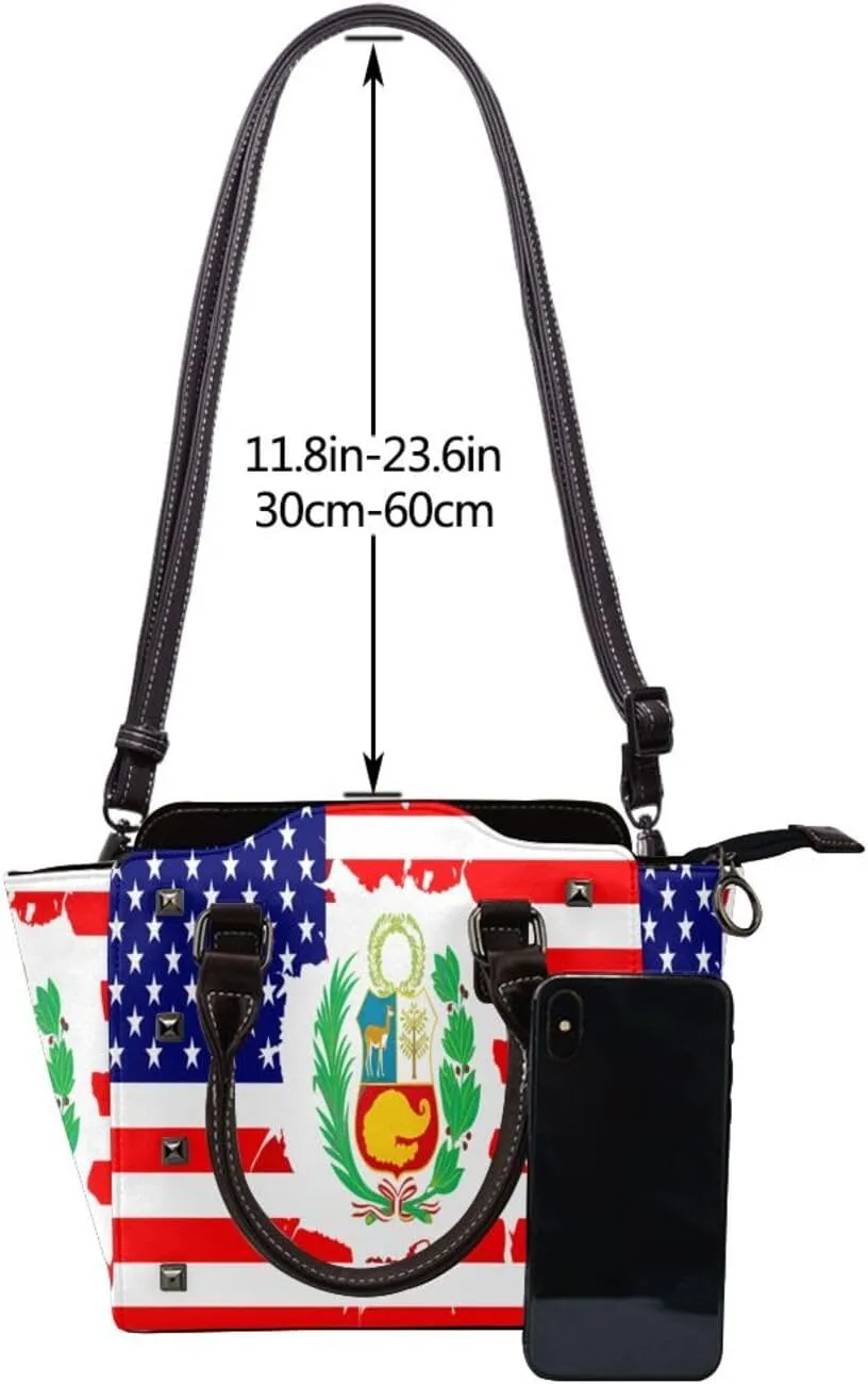 Women's Pu Leather Handbag Rivet Shoulder Bag Studded Top Handle Satchel Crossbody Tote Bag Punk Bag Purse