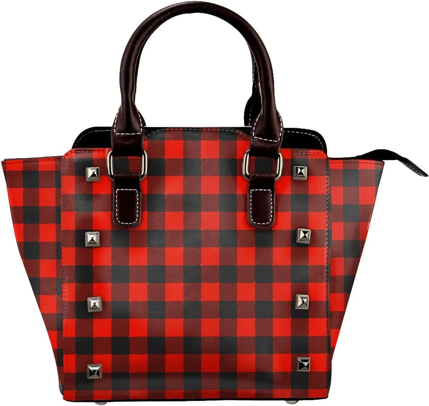 Women's Pu Leather Handbag Rivet Shoulder Bag Studded Top Handle Satchel Crossbody Tote Bag Punk Bag Purse