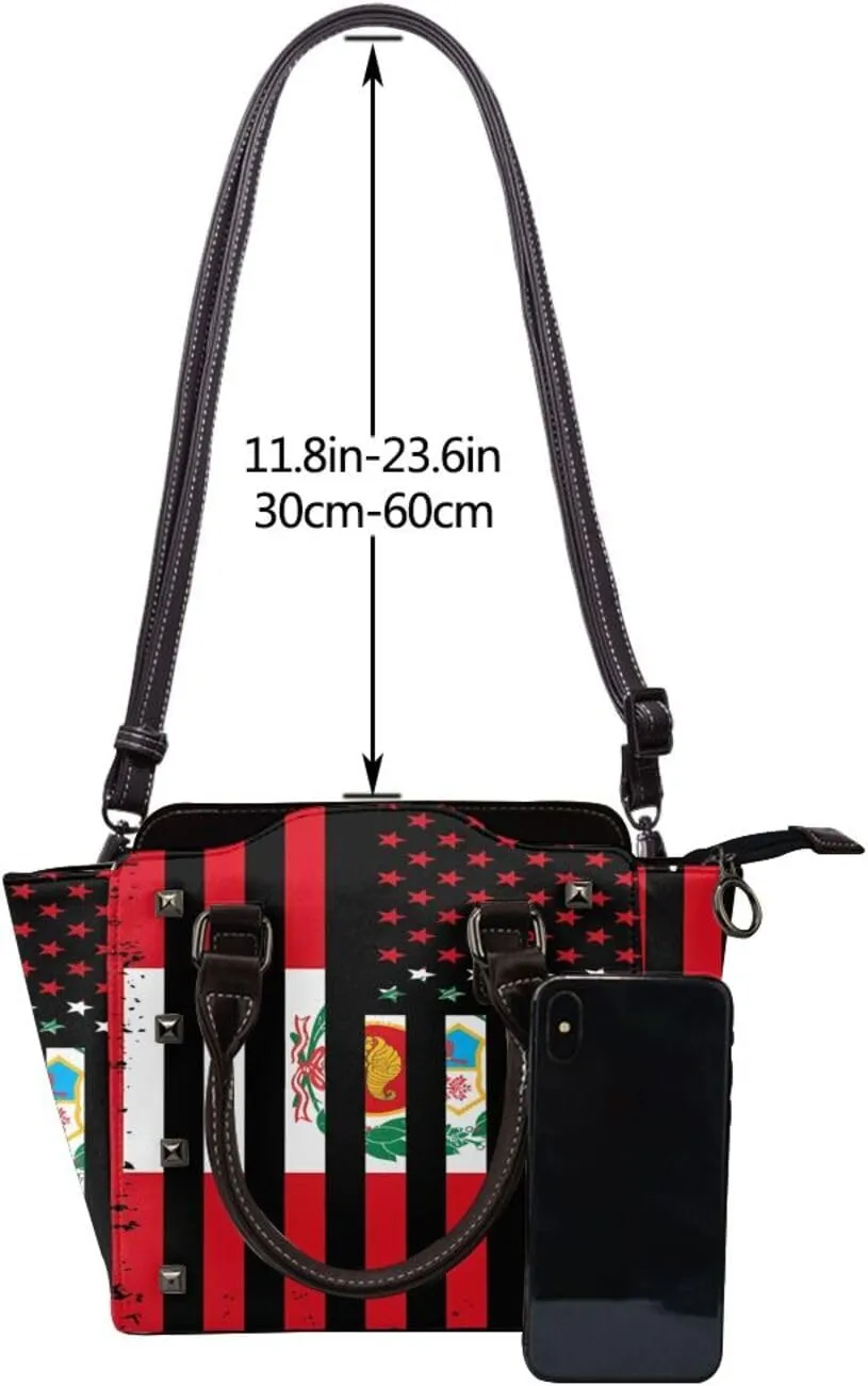 Women's Pu Leather Handbag Rivet Shoulder Bag Studded Top Handle Satchel Crossbody Tote Bag Punk Bag Purse