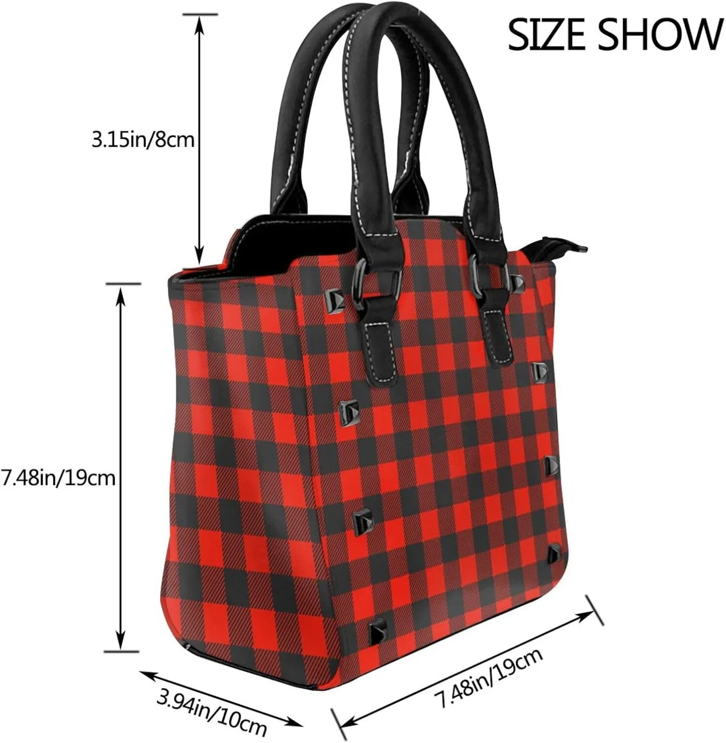 Women's Pu Leather Handbag Rivet Shoulder Bag Studded Top Handle Satchel Crossbody Tote Bag Punk Bag Purse